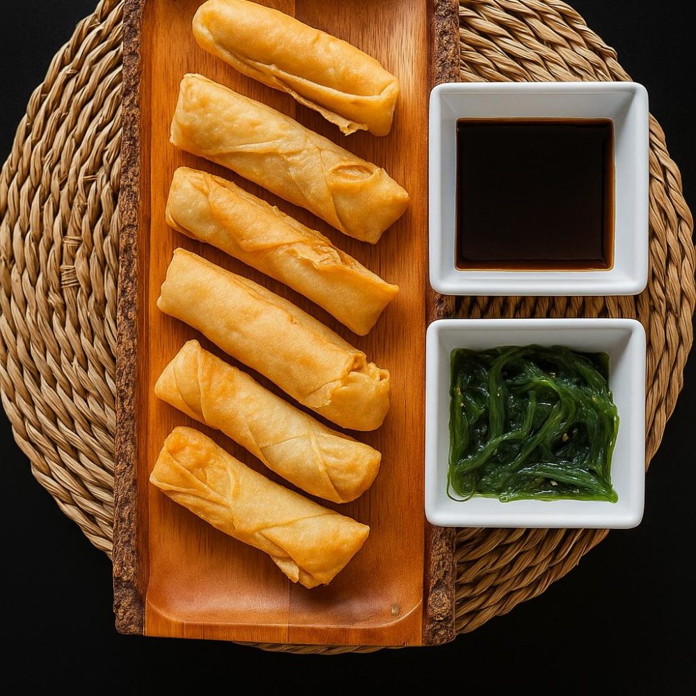 ROLLITOS DE GAMBA CRUJIENTE CON ALGA WAKAME